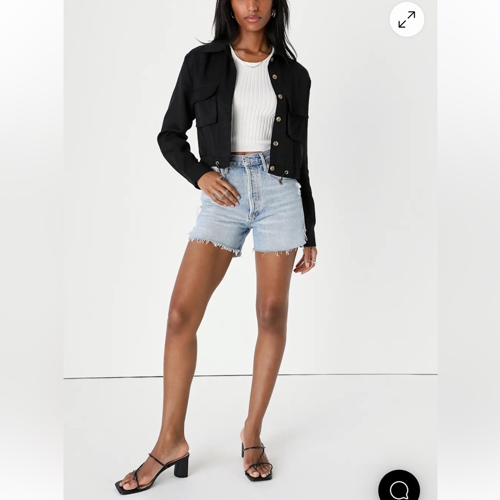 Lulus Eldora Black Button up Cropped Utility Jacket | Size Small - Picture 3 of 12